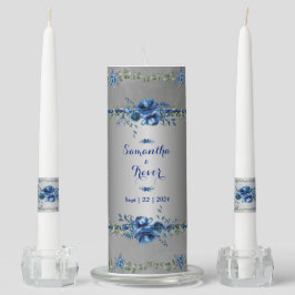 Velas Para Ceremonia Petales metálicos plateados y azules: Un sabor a e