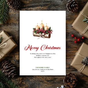 Velas rústicas de Navidad en tarjeta de tronco de