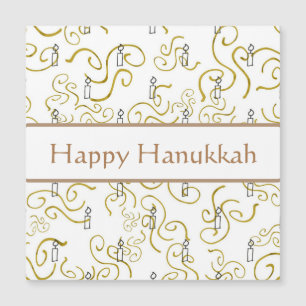 Velas y tarjeta Hanukkah con naves de oro