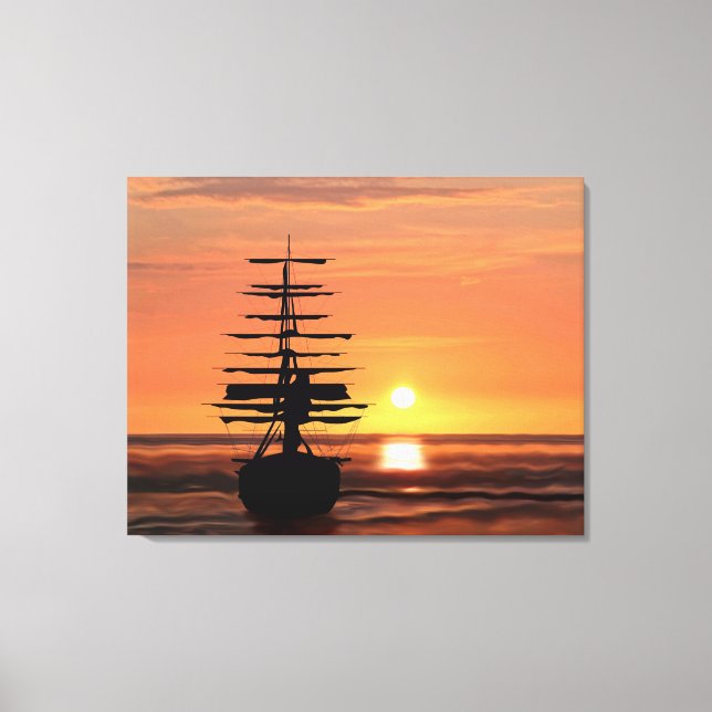 Velero a la caída del sol lienzo (Anverso)