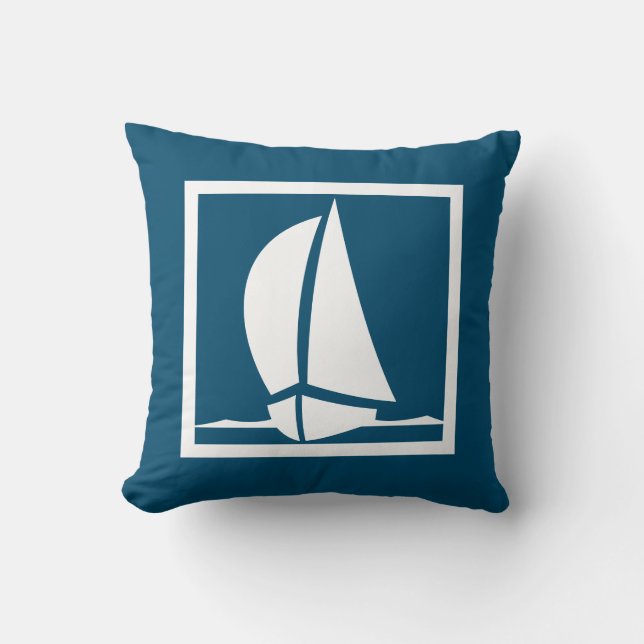 velero blanco sobre almohada azul marino (Anverso)