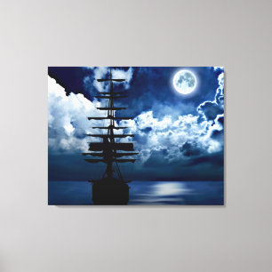 Velero con luna llena lienzo