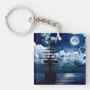 Velero con luna llena llavero