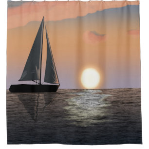 Velero en la cortina de ducha de la puesta del sol