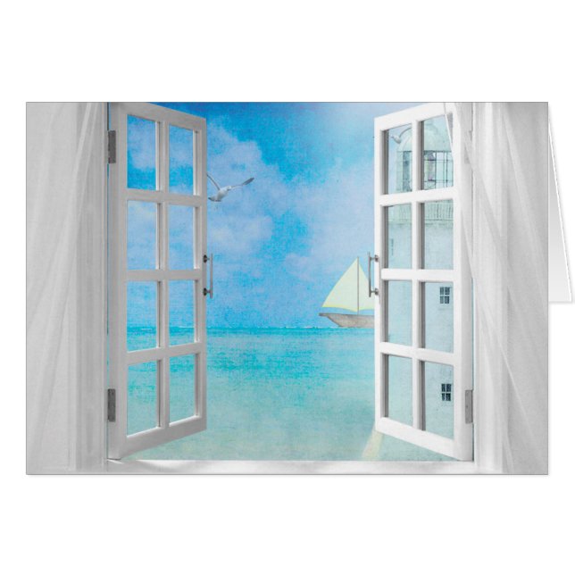 velero y faro en la ventana del Día del Nombre (Anverso (Horizontal))