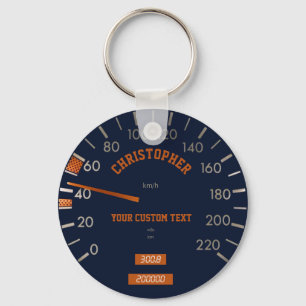 Velocímetro azul en llavero del tablero de