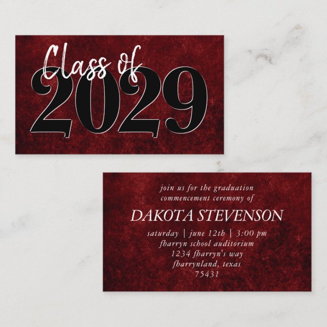 Velvet Grad | Invitación Ruby Red Graduation (Anverso / Reverso)