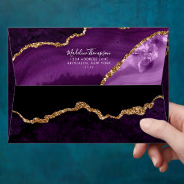 Velvet Purple Gold Agate Geode Script Dirección