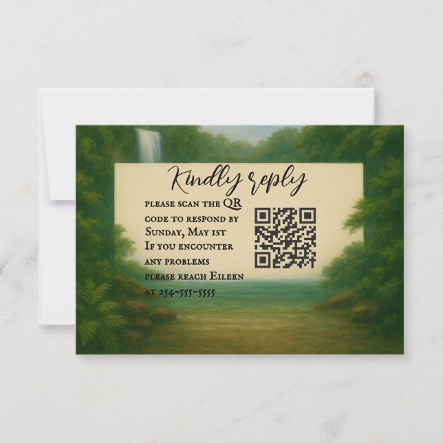 Velvet Rapids Código QR Boda RSVP Tarjeta (Anverso)