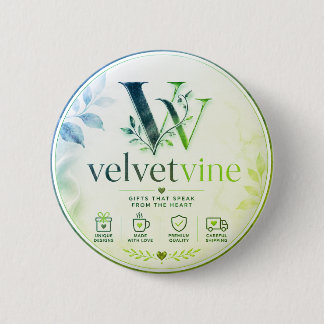 VelvetVine Elegante Logo Floral Redondo Botón Pin