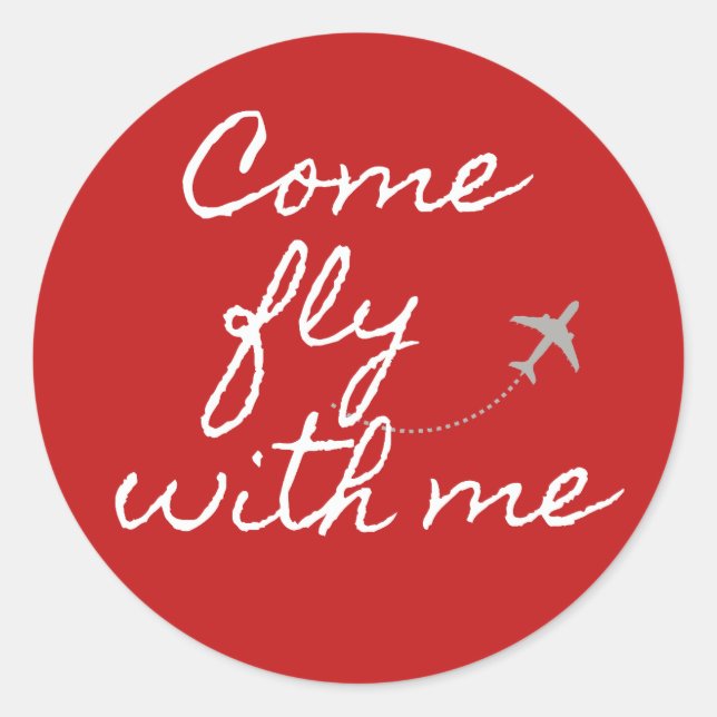 Ven a volar conmigo pegatina minimalista blanco/ro (Anverso)