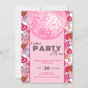Ven Fiesta con mi invitación de cumpleaños rosa