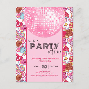 Ven Fiesta con mi invitación de cumpleaños rosa
