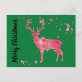 Venado acuarela, verde naranja rosa Feliz Navidad