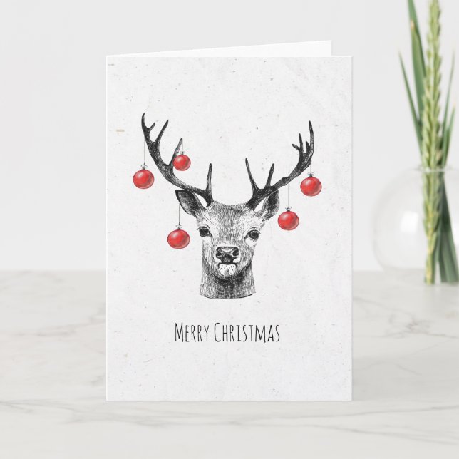 Venado con bolas de Navidad dibujando (Anverso)