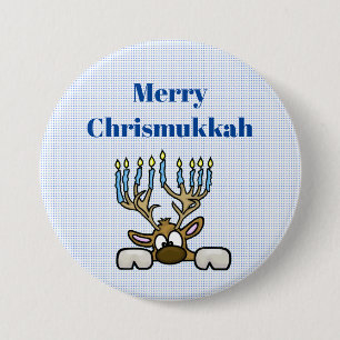 Venado con Menorah Antlers Botón Chrismukkah