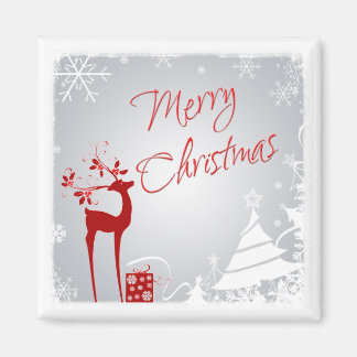 Venado de Navidad Gris Rojo, imán de copos de niev