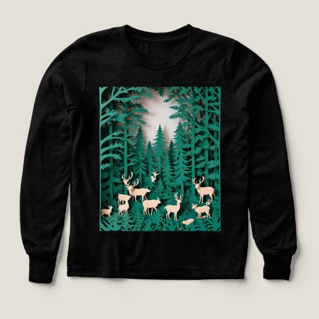 Venado forestal encantado - Papel cortado en mader (Diseño frontal)