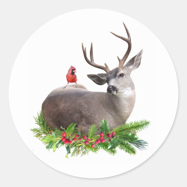 Venado y cardenal con Pegatinas Holly (Anverso)