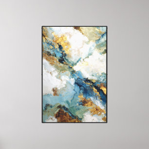 Venas Verdes: Arte de Pared Abstracto Azul y Dorad
