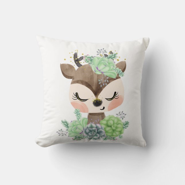 Vendedor acuarela con Cojín decorativo de suculent (Anverso)