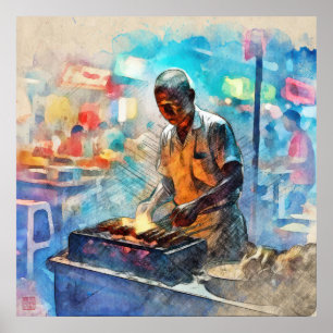 Vendedor de satay de Singapur - Gran impresión de