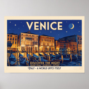 Venecia de Noche Gran Canal Gondolas Arte