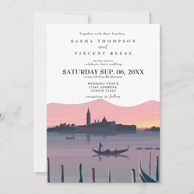 Venecia Italia Invitación a la boda Retro (Anverso)