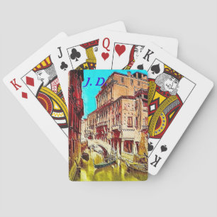 Venecia Italia Jugando cartas y cartas monogramada