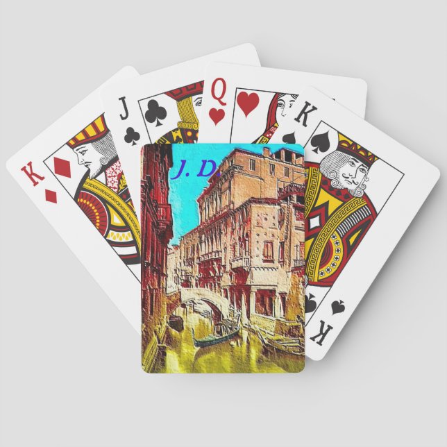 Venecia Italia Jugando cartas y cartas monogramada (Reverso)