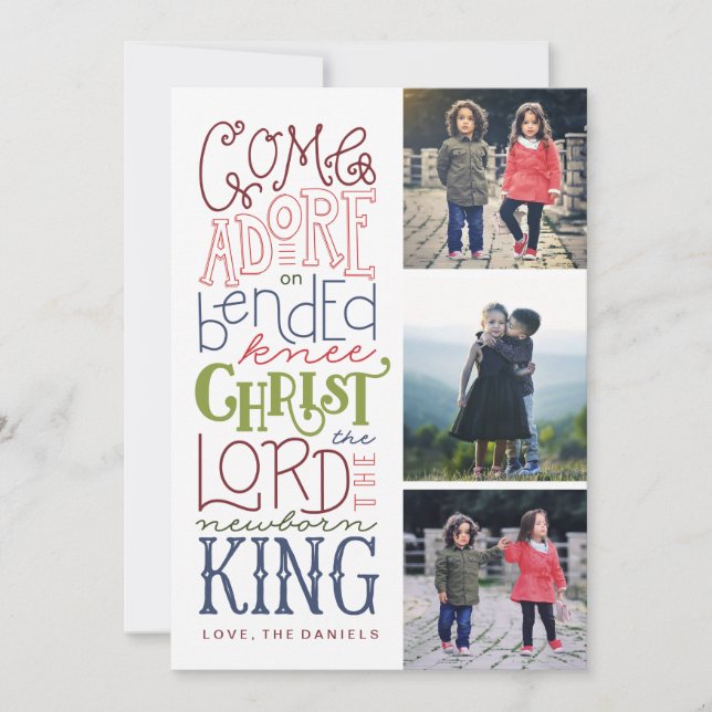 Venido adore la tarjeta de Navidad puesta letras (Anverso)