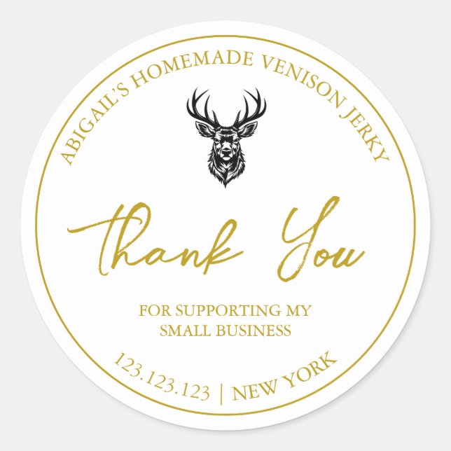 Venison Jerky simple casero Gracias etiqueta (Anverso)