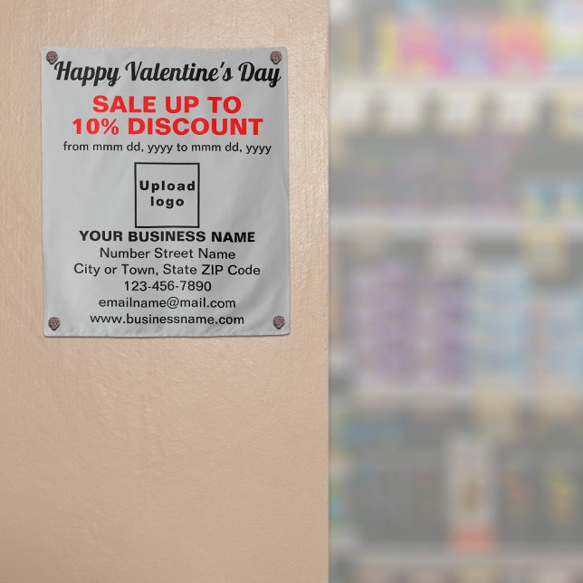 Venta de Business Valentine en Tapiz Gris (Business Valentine sale on gray tapestry on store entrance. Signage to attract more customers.)