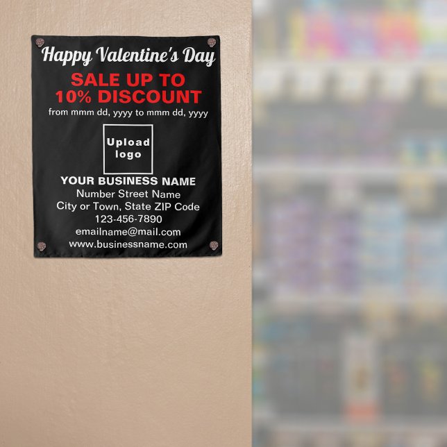 Venta de Business Valentine en Tapiz Negro (Business Valentine sale on black tapestry on store entrance. Signage to attract more customers.)