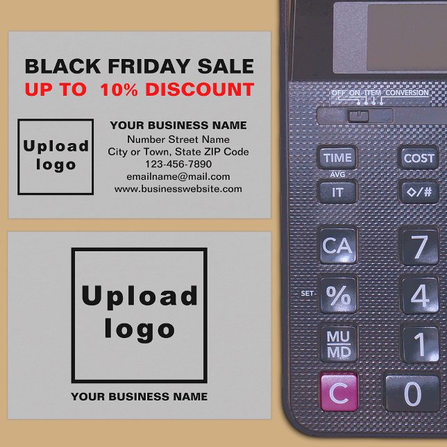 Venta de Viernes Negro en Tarjeta de Gabinete Gris (Front and back of the enclosure card)
