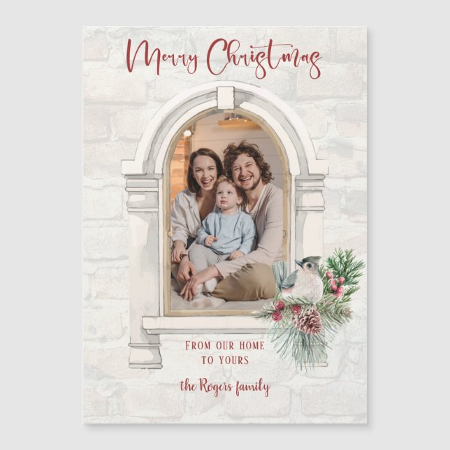 Ventana de acuarela rusa con foto floral de Navida (Anverso)