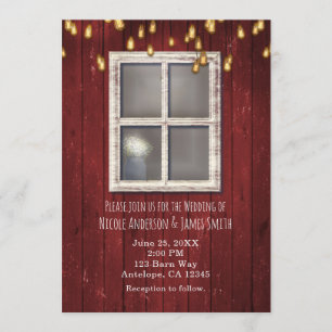 Ventana de granero rojo e invitaciones rústicas co