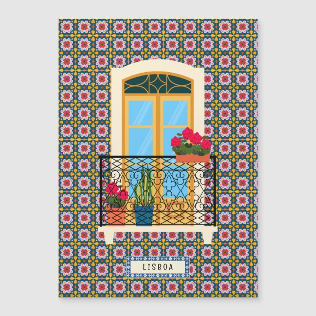 Ventana de la casa de Lisboa con plantas y azulejo (Anverso)