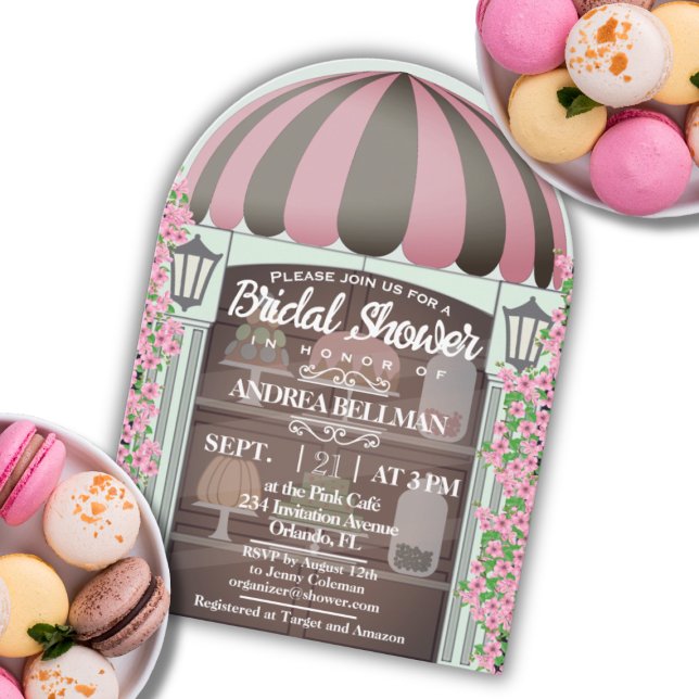 Ventana de la tienda de panadería Invitación a la  (Arch shaped Bridal Shower Invitation)