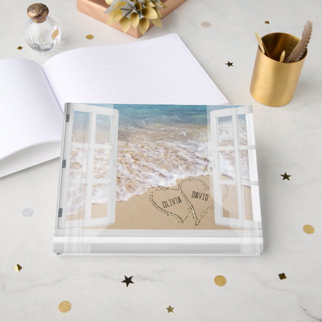 Ventana de playa con libro de invitados de cita (Anverso Abierto)