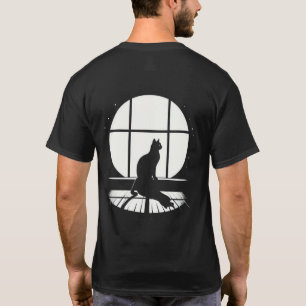 Ventana de silueta de gato noche sacude camiseta e
