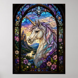 Ventana de vidrio emplomado de unicornio Arte de c