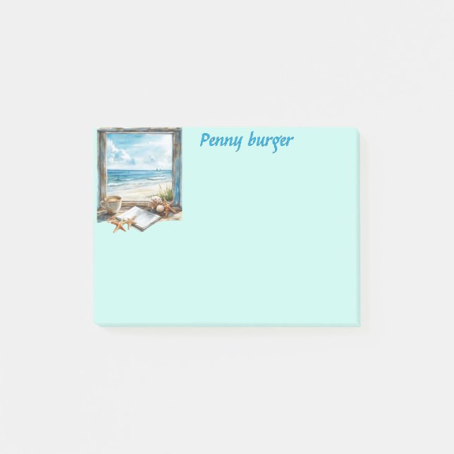 Ventana en la playa nota post-it personalizar luz (Anverso)