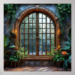 Ventana falsa Arte de pared de campo rústico