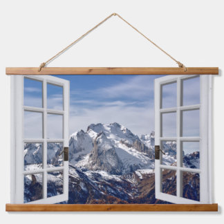 Ventana Ver Montañas Snowy Tapiz de pared