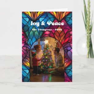 Ventanilla de vidrio manchado: Alegría y Navidad d