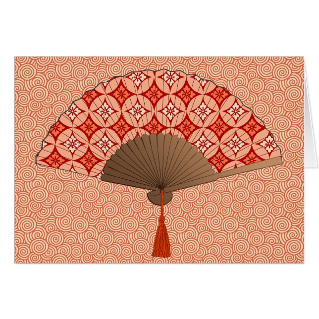 Ventilador japonés, Shippo Motif, Naranja mandarín (Anverso (Horizontal))
