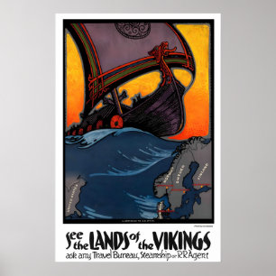 Ver la tierra de los Vikingos Póster de viaje vint