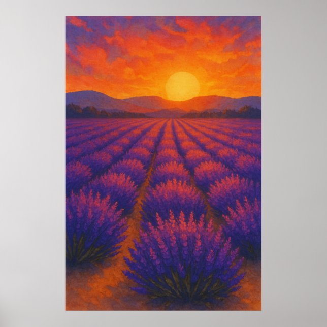Verano 3, atardecer sobre lavanda, impresión estac (Frente)