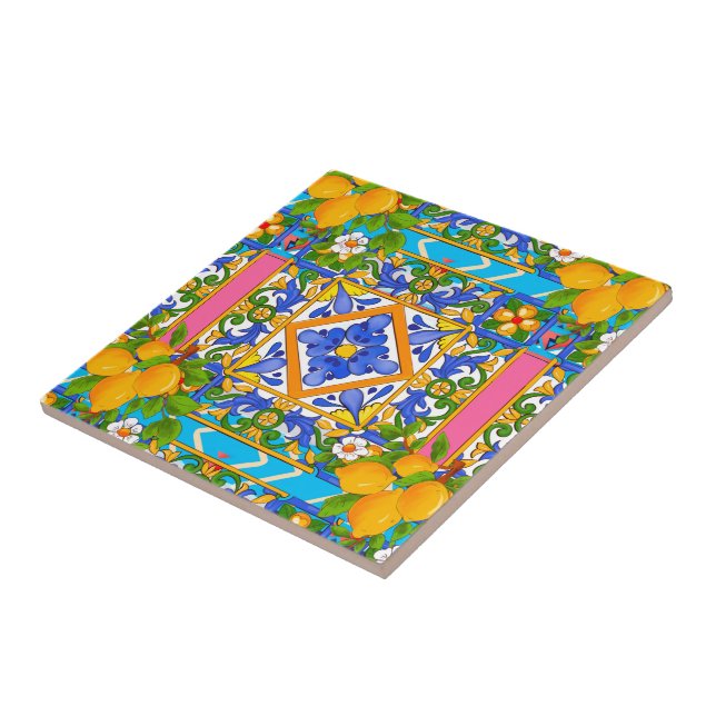 Verano, baldosas sicilianas, cítricos, limones (Lado)